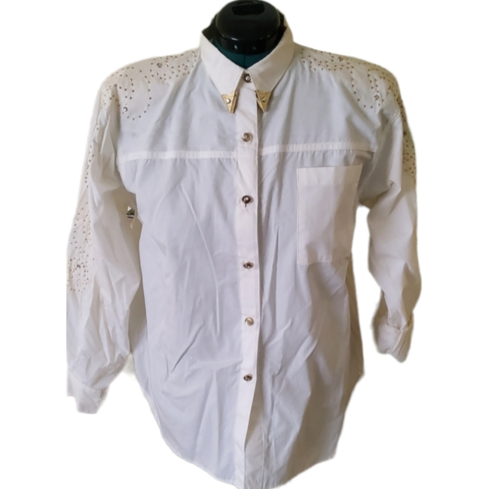 Vintage Western Blouse with Gold embellishments and Rhinestones